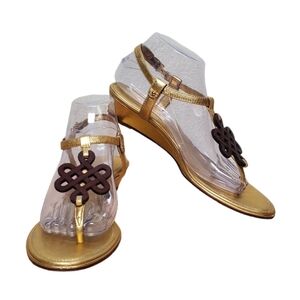 Diane Von Furstenberg Goldtone Sandals with Brown Celtic Leather Accent Size 8